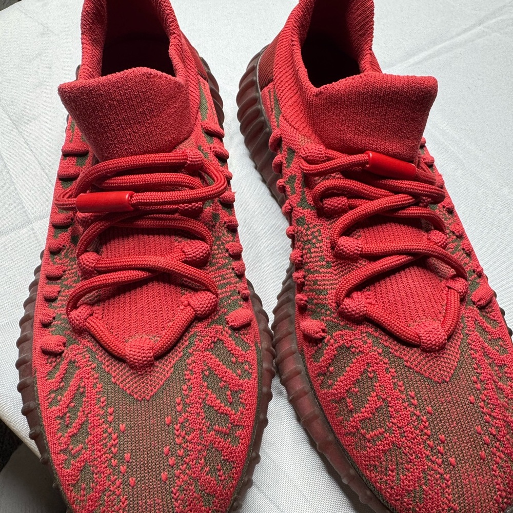 Vibrant Red and Brown Knit Sneakers